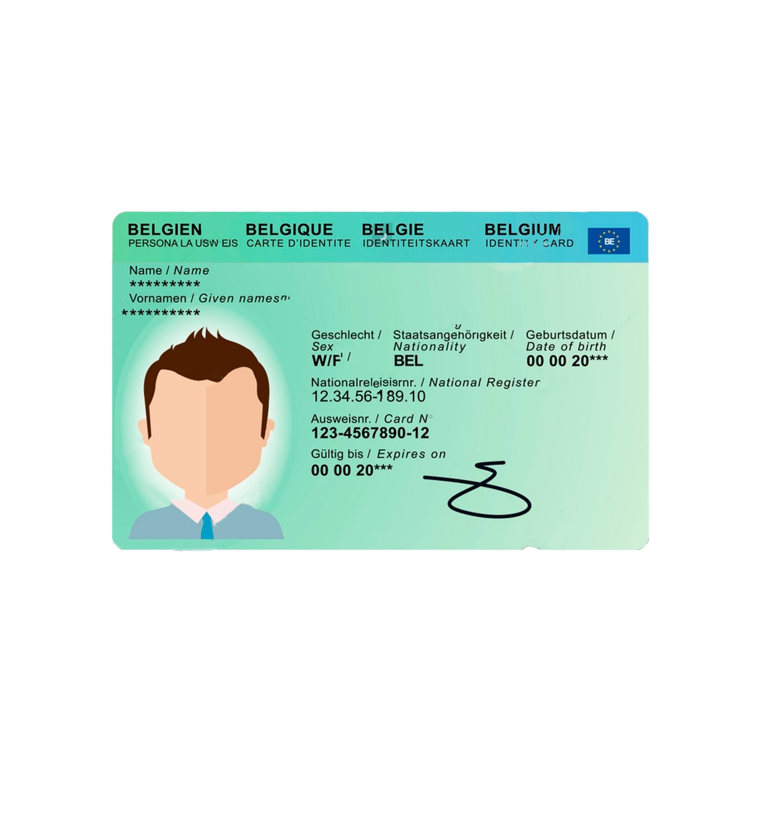 Illustration d’une carte d’identité belge fictive